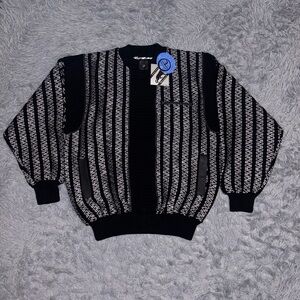 VTG Trutus Biancarra Sweater Men’s Large Leather Patchwork Knit Coogi Retro NEW